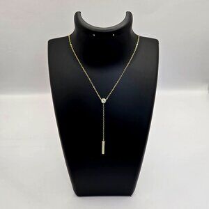 New Lulus Gold Rhinestone Drop Necklace Sterling Silver Chain Adjustable NWT